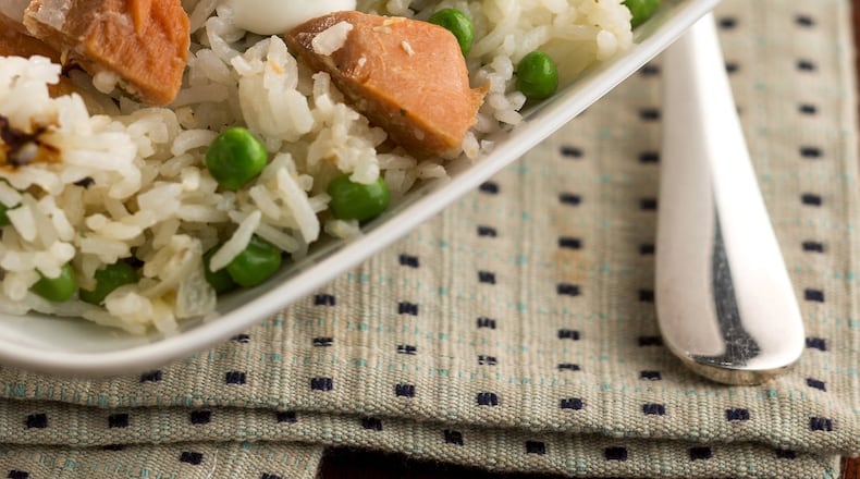 Kedgeree, a classic English breakfast dish that traces its roots to India’s rice-and-lentil comfort food, khichri, is equally good for lunch or dinner. (Bill Hogan/Chicago Tribune/TNS)