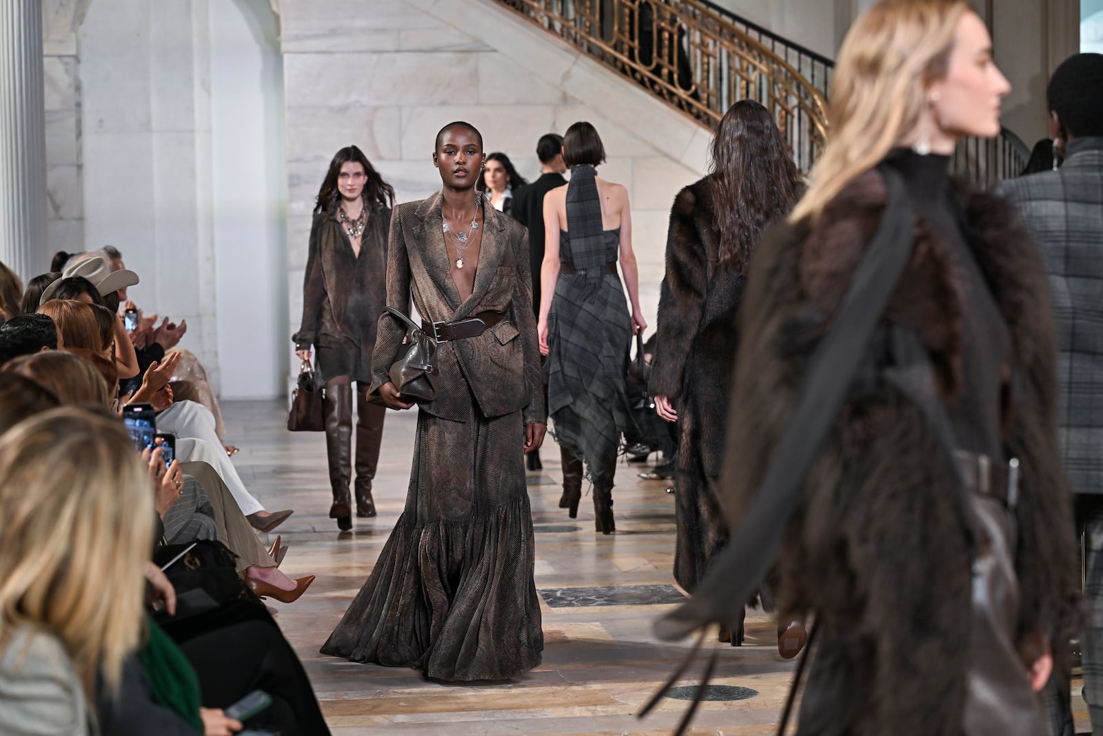 Models walk the runway at the Ralph Lauren Fall 2025 presentation on Thursday, April 17, 2025, in New York. (Photo by Evan Agostini/Invision/AP)