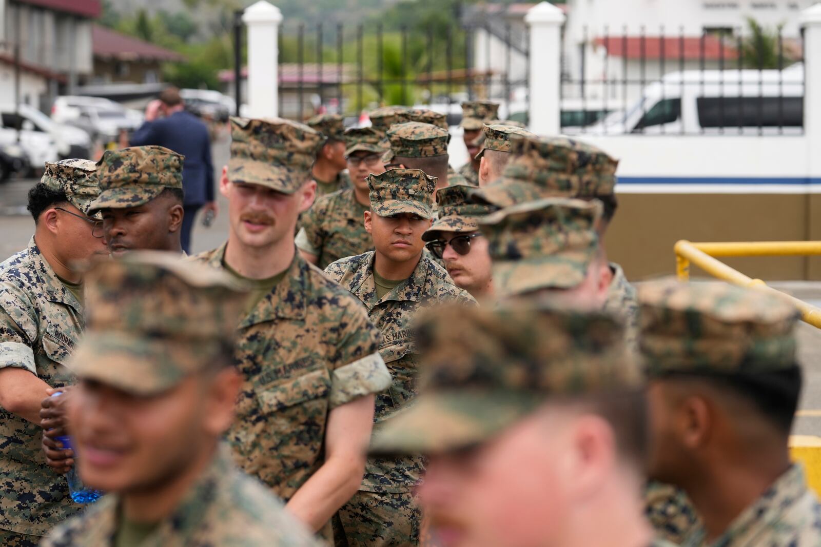 U.S. military take part in a joint drill with Panamanian troops at the Panama Canal during the visit of U.S. Defense Secretary Pete Hegseth to the Port of Rodman in West Panama, Tuesday, April 8, 2025. (AP Photo/Matias Delacroix)