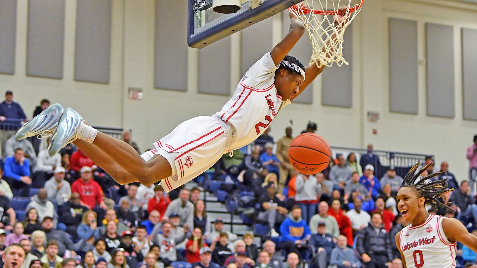 Joshua Tyson goes flyin' to the hoop for two of his 28 points during Lakota West's 72-71 overtime loss to La Lumiere on Sunday at Flyin' To The Hoop at Fairmont High School's Trent Arena. Jeff Gilbert/CONTRIBUTED