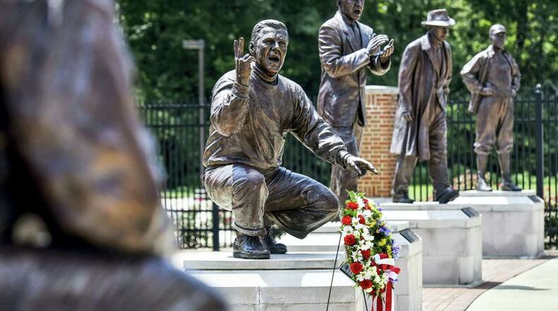 Miami University's nationally acclaimed "Cradle of Coaches" memorial site outside of Yager Stadium. (PHOTO BY NICK GRAHAM\Journal-News)