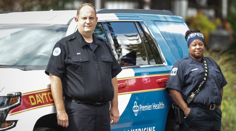 Community Paramedicine staff Nathan Pulliam and Kendra Harris provide personalized health and wellness support to Dayton residence in their homes. The community paramedicine program started in 2019 and is a partnership between Premier Health and the city of Dayton Fire Department.