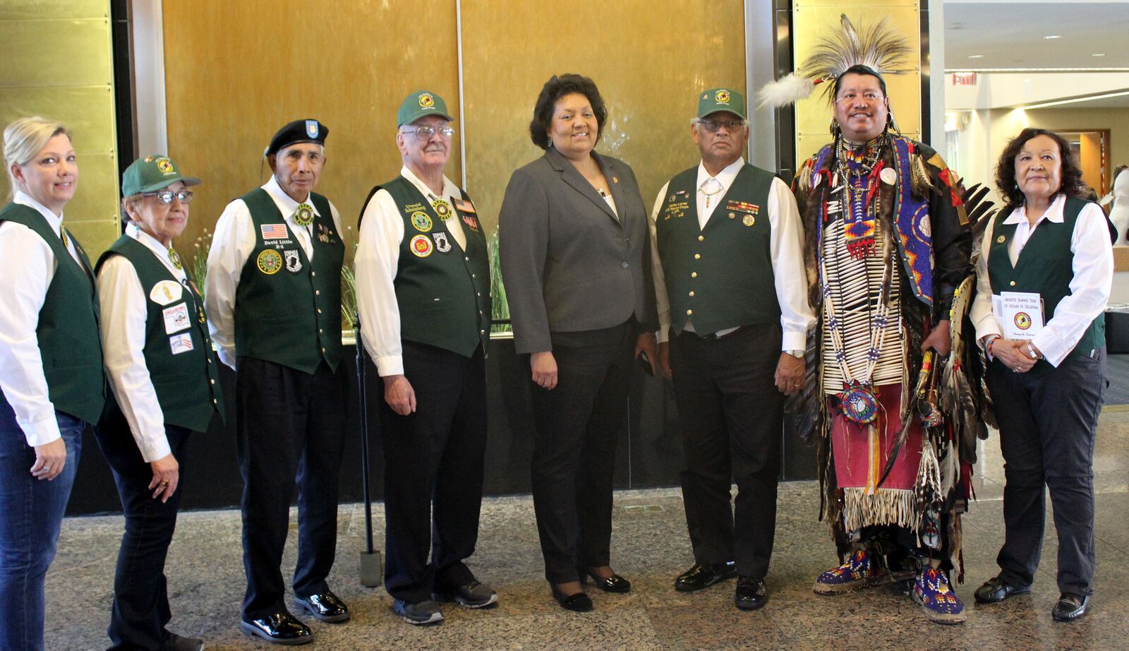 The 2017 Dayton Region's Walk of Fame induction ceremony at Sinclair Community College. Members of the Absentee Shawnee Tribe of Oklahoma, including several U.S. military veterans, accepted the honor for Shawnee Chief Tecumseh.