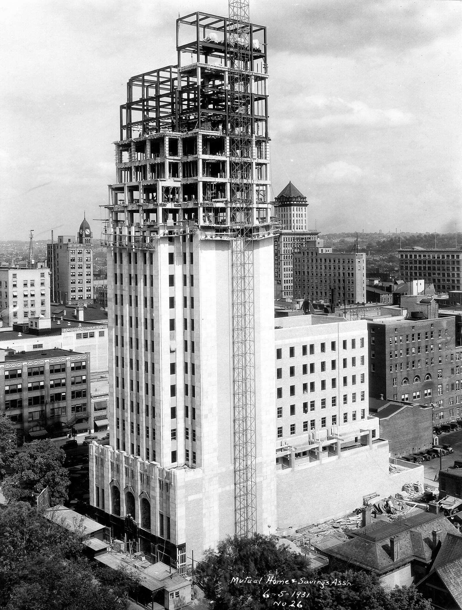 A view of the Mutual Home Building, now known as the Liberty Tower,  under construction June 5, 1931. The Art-Deco skyscraper was built in Dayton by the Mutual Home and Savings Association. LIBERTY TOWER ARCHIVES