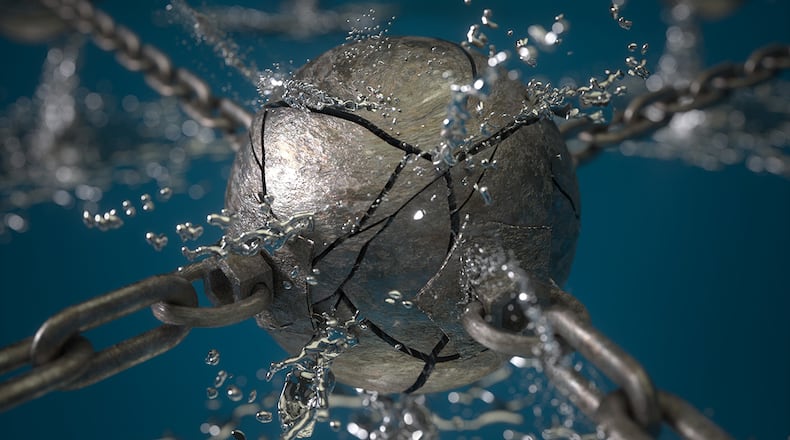 Artistic rendering of Air Force Research Laboratory-developed “Polymerized Liquid Metal Network” technology. U.S. Air Force courtesy graphic/Second Bay Studios