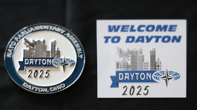 The front of a coin designed by Hero Coins LLC CEO Andrew McKenna with input from Congressman Mike Turner's office. The coin will be given to NATO Parliamentary Assembly Spring Session participants in May. BRYANT BILLING / STAFF