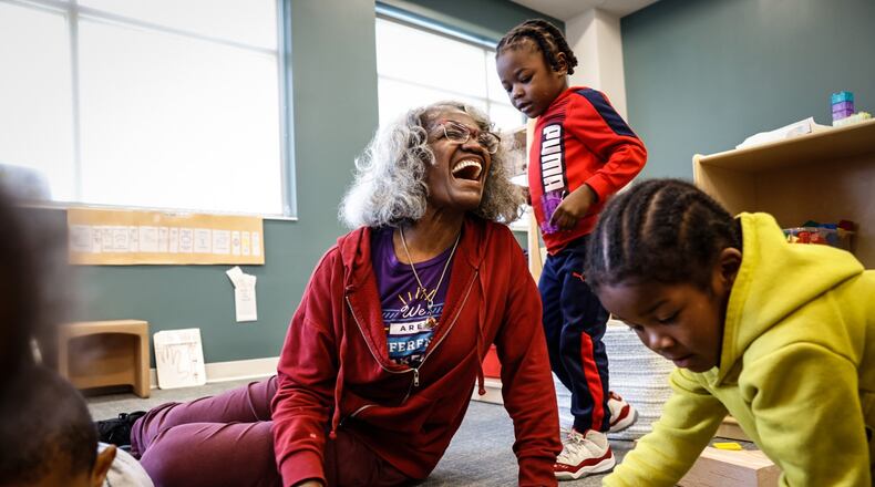 Wanda Hodge, a preschool teacher at Miami Valley Child Development Center's Goodwill West Campus in Trotwood, works with students on Thursday, Sept. 23, 2023. Miami Valley CDC recently obtained a $9 million grant from the office of Head Start and plans to build a new campus in East Dayton. Jim Noelker/Staff