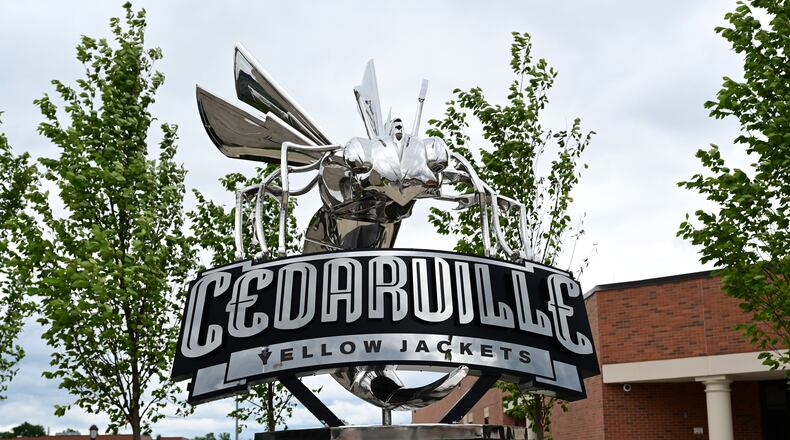 Cedarville University installed a statue of its athletic mascot, Stinger, on the plaza between the Scharnberg Business and Communication Center and the Stevens Student Center. Here is the Stinger statue after being installed at Cedarville. Contributed
