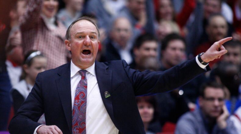 Ohio State coach Thad Matta yells from the bench during an NCAA second round game against Iona at University of Dayton Arena. Barbara J. Perenic/Staff