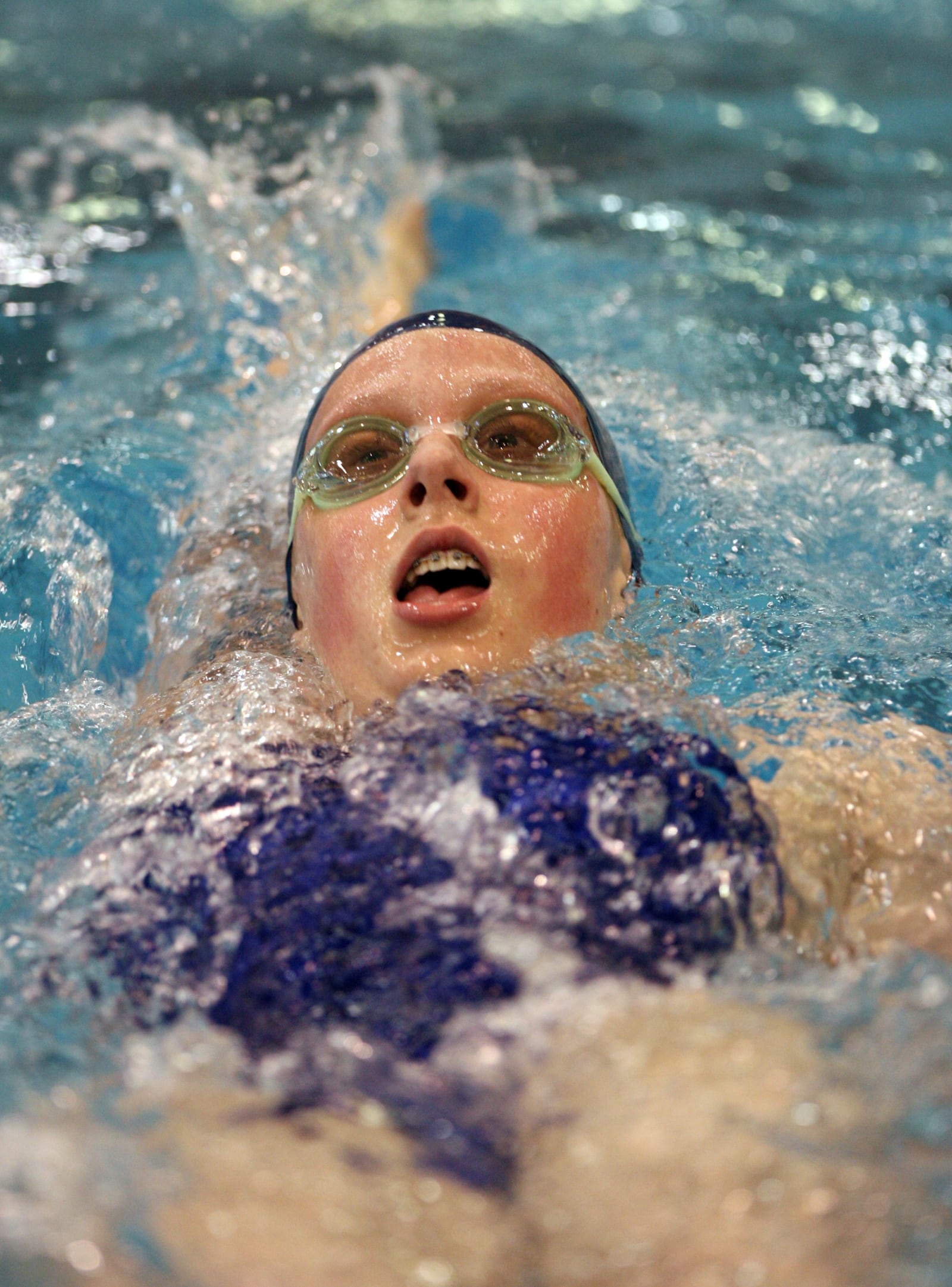 Fairmont freshman Abby Galbreath swims the backstroke leg of the 200-yard individual medley at the state swim meet in Canton in 2007. John Boyle/Staff