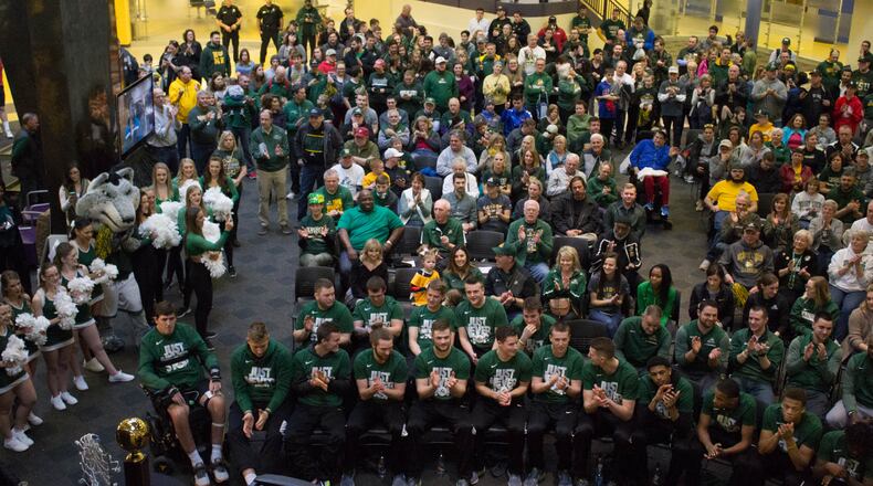 Wright State’s watch party at the student union for NCAA Tournament selection show last month. Allison Rodriguez/CONTRIBUTED