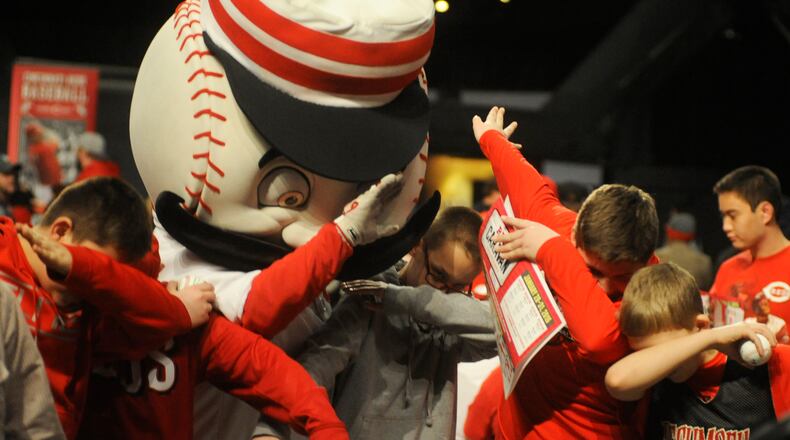 The 2023 Cincinnati Reds Caravan will make a stop in Hamilton on Jan. 23. Pictured is the caravan's stop in Hamilton in 2017. STAFF FILE PHOTO