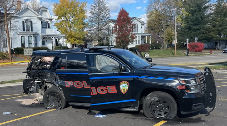 Two Franklin officers were injured and police K9 Fury was killed as a result of a crash on Saturday, Nov. 11, 2023, on South River Street involving a wrong way driver. A 21-year-old Kentucky man is facing felony charges. CONTRIBUTED/FRANKLIN DIVISION OF POLICE