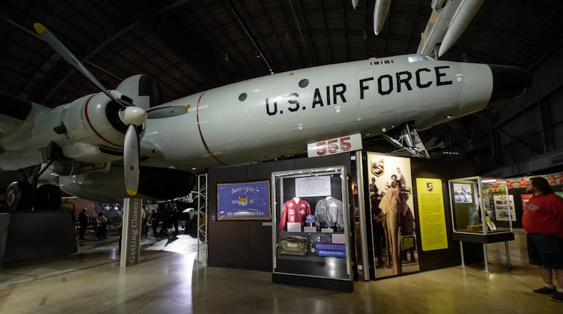 After Dark: Bombers & Brews happened at the National Museum of the U.S. Air Force on Saturday, Nov. 8, 2025. Hosted by the Air Force Museum Foundation, the ticketed after-hours 21 and up ticketed event featured food, games, trivia, caricature artist, cash bar, live music by 5 and beer samples from Fifth Street Brewpub, Heavier Than Air Brewing Co. and Warped Wing Brewing Company. Attendees had up close and personal encounters with the Memphis Belle (look-in), EC-121D Constellation (open aircraft), Boeing B-1B Lancer (open aircraft) and the Convair B-58 Hustler (look-in). TOM GILLIAM / CONTRIBUTING PHOTOGRAPHER