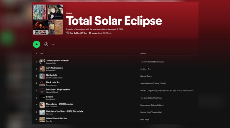 A total solar eclipse playlist for April 8, 2024. AXIOS/SPOTIFY