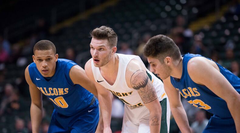 Wright State’s Bill Wampler scored a game-high 18 points in an exhibition win over Notre Dame College. Joseph Craven/CONTRIBUTED