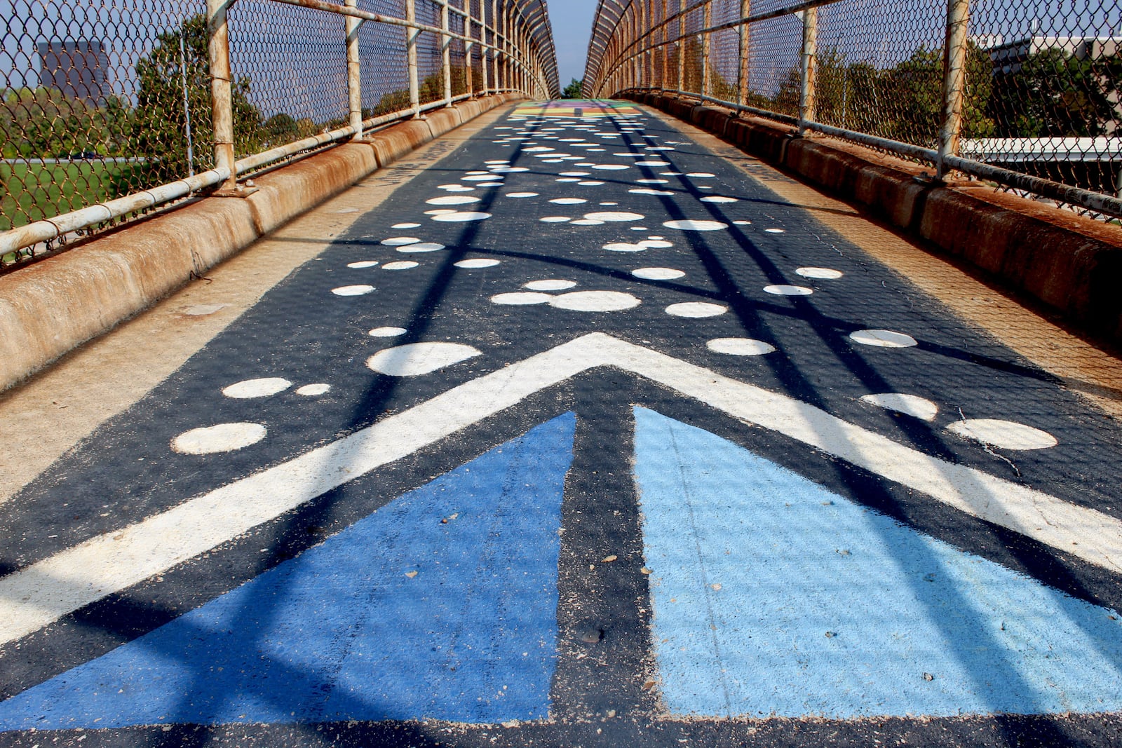 The US 35 pedestrian bridge  between South Park and the Oregon District was painted by upDayton volunteers in 2012.