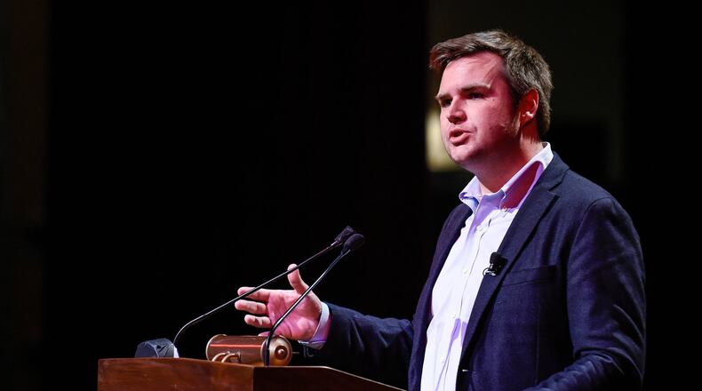 In this file photo, J.D. Vance, author of the best-selling book “Hillbilly Elegy” and Middletown native, spoke March 9 at Dave Finkelman Auditorium at Miami University Middletown campus in Middletown. NICK GRAHAM/STAFF