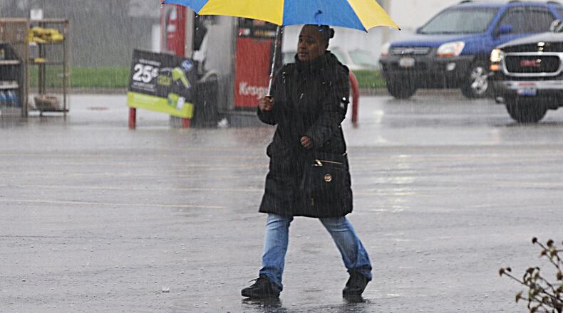 Rain blanketed parts of the Miami Valley on Friday, March 31, 2017, like here along Needmore Road in Dayton, after strong storms rolled through the region on Thursday night. MARSHALL GORBY / STAFF