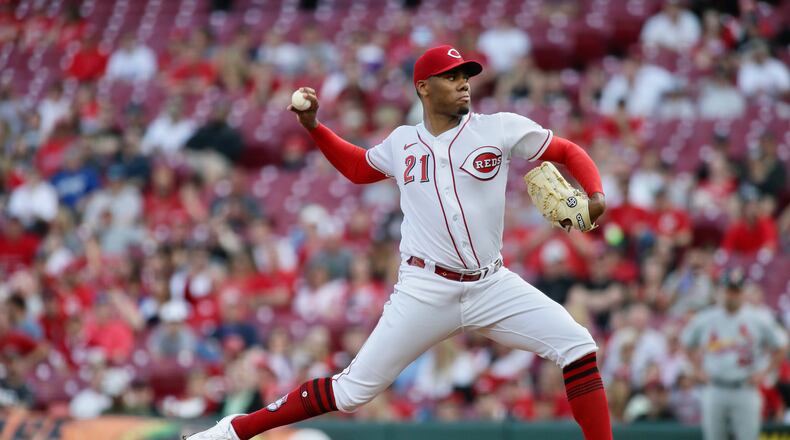 Reds against the Cardinals on Friday, April 22, 2022, at Great American Ball Park in Cincinnati. David Jablonski/Staff