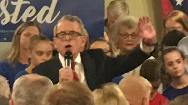 Mike DeWine at Young’s Jersey Dairy Monday night. Photo by Will Garbe