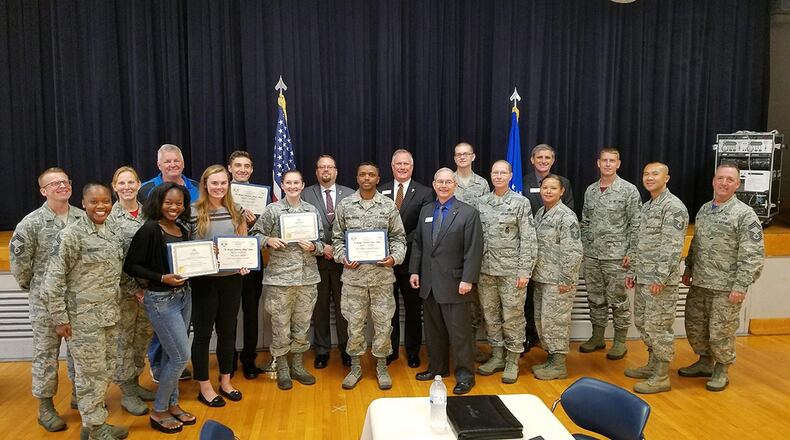Holding certificates for being selected for this year’s Chiefs’ Group and First Command scholarships are Kelley MaKenzie, Zoey Mann, Kade Utz, Jessica Andrews and Staff Sgt. Ahmed Abdul-Rahim. (Contributed photo)