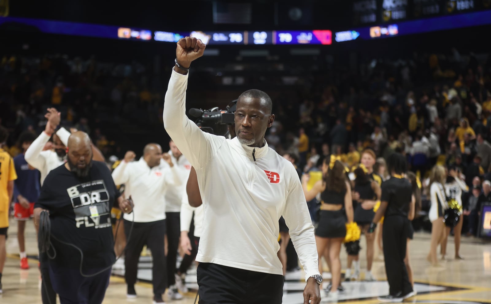 Dayton's Anthony Grant leaves the court after a victory against Virginia Commonwealth on Friday, March 7, 2025, at the Siegel Center in Richmond, Va. David Jablonski/Staff