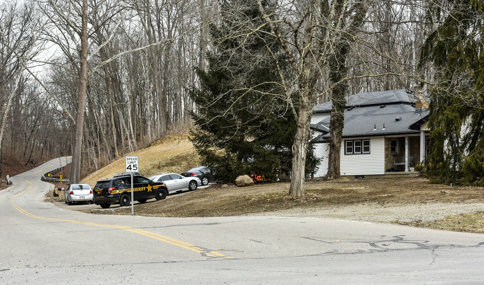 Two juveniles face charges in connection to a fatal shooting of Austin Hensley, 18, that occurred Tuesday, Jan. 30 on Hine Road in Ross Township. The Butler County Sheriff’s Office was still on scene investigating Wednesday morning, Jan. 31. NICK GRAHAM/STAFF