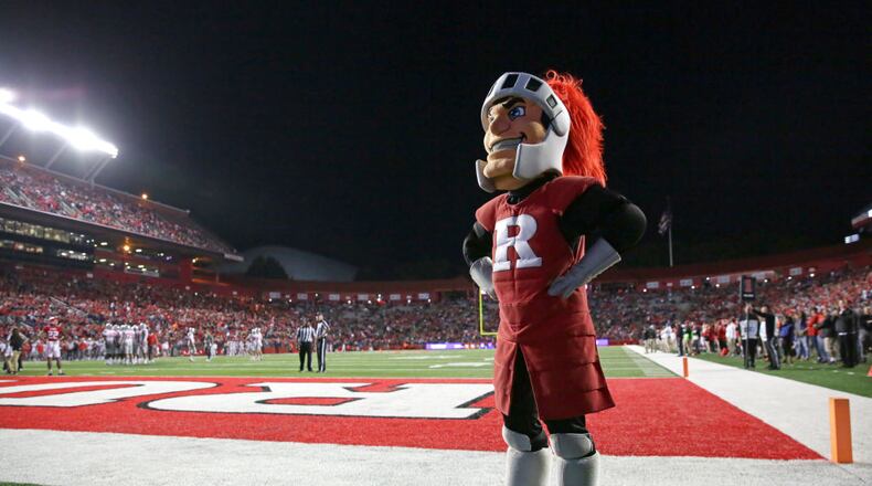 PISCATAWAY, NJ - SEPTEMBER 30: The Rutgers Scarlet Knights mascot stands on the field during a game against the Ohio State Buckeyes on September 30, 2017 at High Point Solutions Stadium in Piscataway, New Jersey. Ohio State won 56-0. (Photo by Hunter Martin/Getty Images) *** Local Caption ***