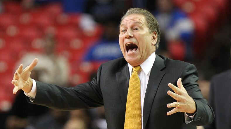 Michigan State head coach Tom Izzo reacts during 1st half action against Kansas in the Champions Classic at the Georgia Dome in Atlanta on Tuesday, Nov. 13, 2012. CURTIS COMPTON / CCOMPTON@AJC.COM