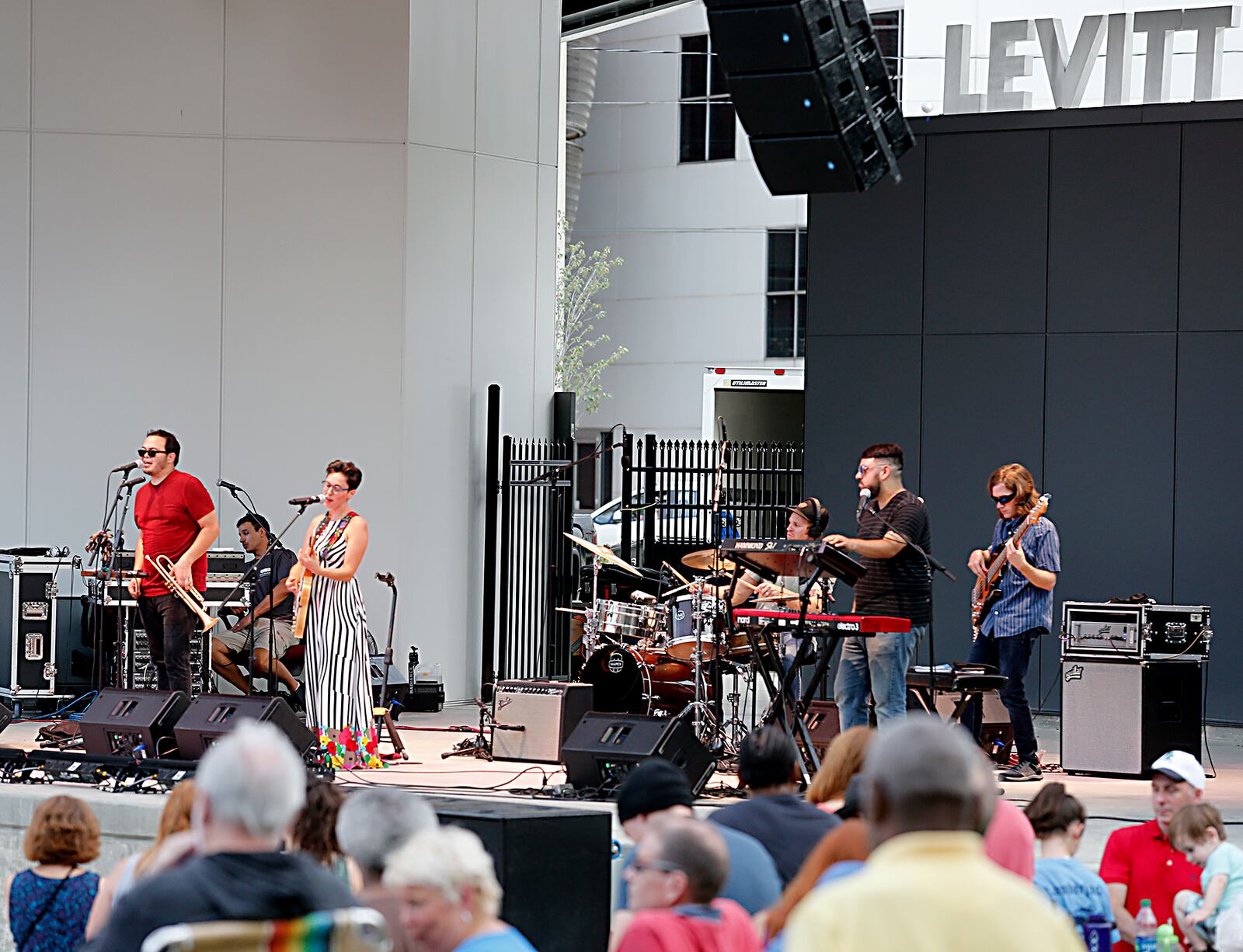 Levitt Pavilion, downtown Dayton's new outdoor music venue, held its first concert on Thursday, Aug. 9, 2018. Gina Chavez, a multi-ethnic Latin pop songstress, held the first show, preceded by the Chaminade Julienne High School band. Shows continue this weekend with Paul Thorn and the Blind Boys of Alabama at 7 p.m. today and Trout Fishing in America at 3 p.m. Sunday. CONTRIBUTED BY E.L. HUBBARD