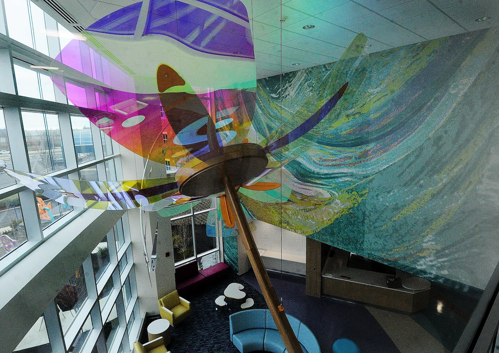 The five-story 152,000-square-foot specialty care center at Dayton Children's Hospital started seeing patients March 2023. The space is all about the children and families with themed artwork on each floor designed to make children feel comfortable. MARSHALL GORBY\STAFF