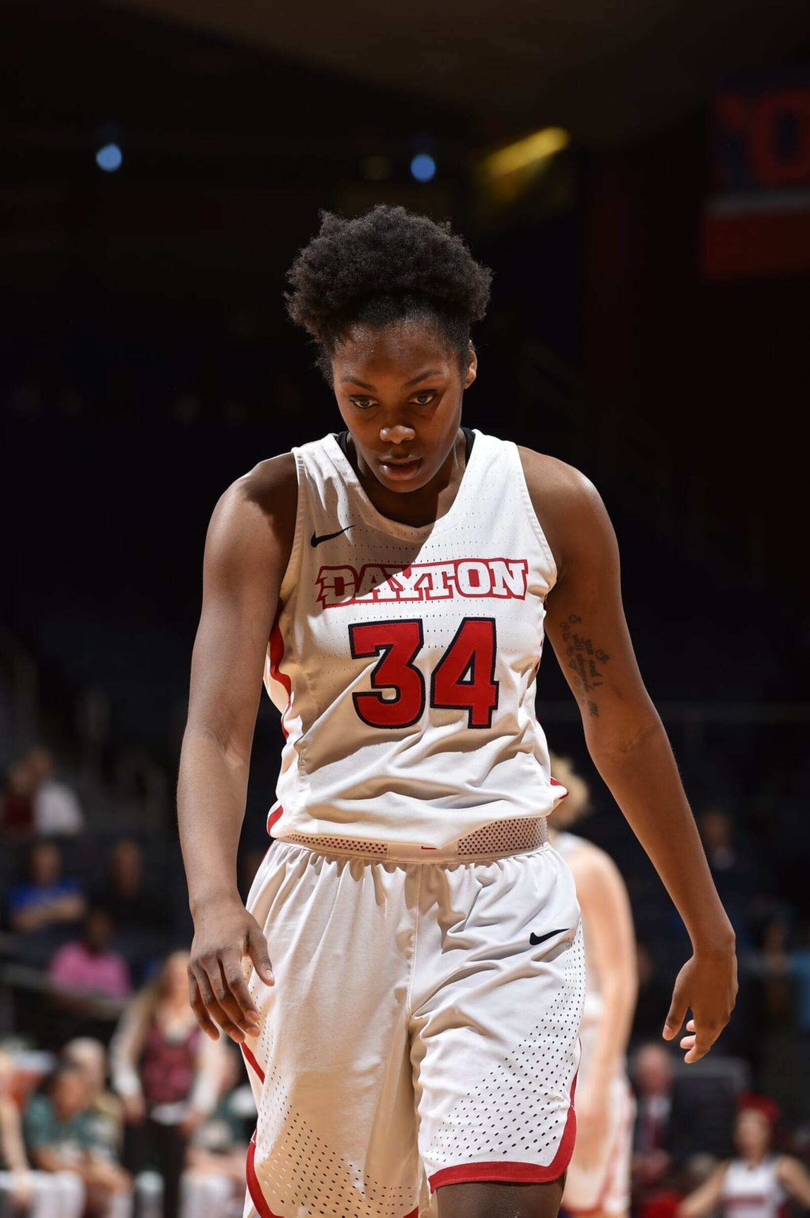 Dayton’s JaVonna Layfield against George Mason on Wednesday, Feb. 21, 2018 at UD Arena. ERIK SCHELKUN/CONTRIBUTED