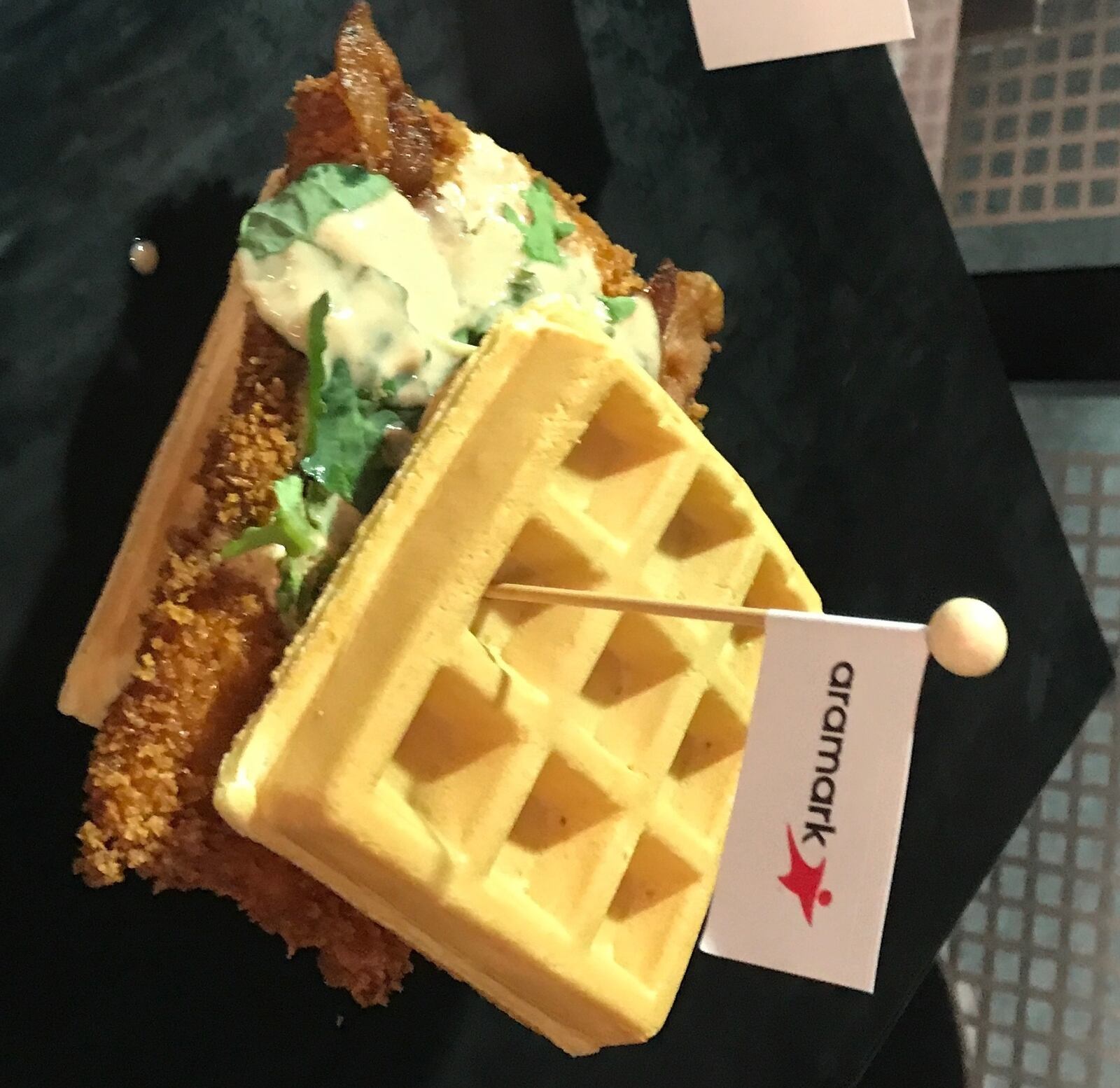 The Brunchin Pork Tenderloin Waffle is one of several new food offerings during Cincinnati Bengals games this season at Paul Brown Stadium. AARON EPPLE/CONTRIBUTED