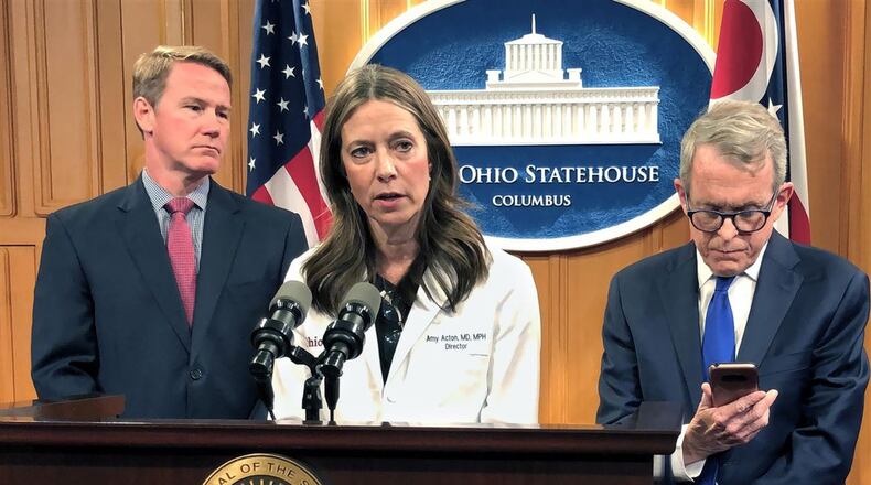 Dr. Amy Acton, Ohio Department of Health Director discusses the coronavirus at a news conference on March 9, 2020. ASSOCIATED PRESS
