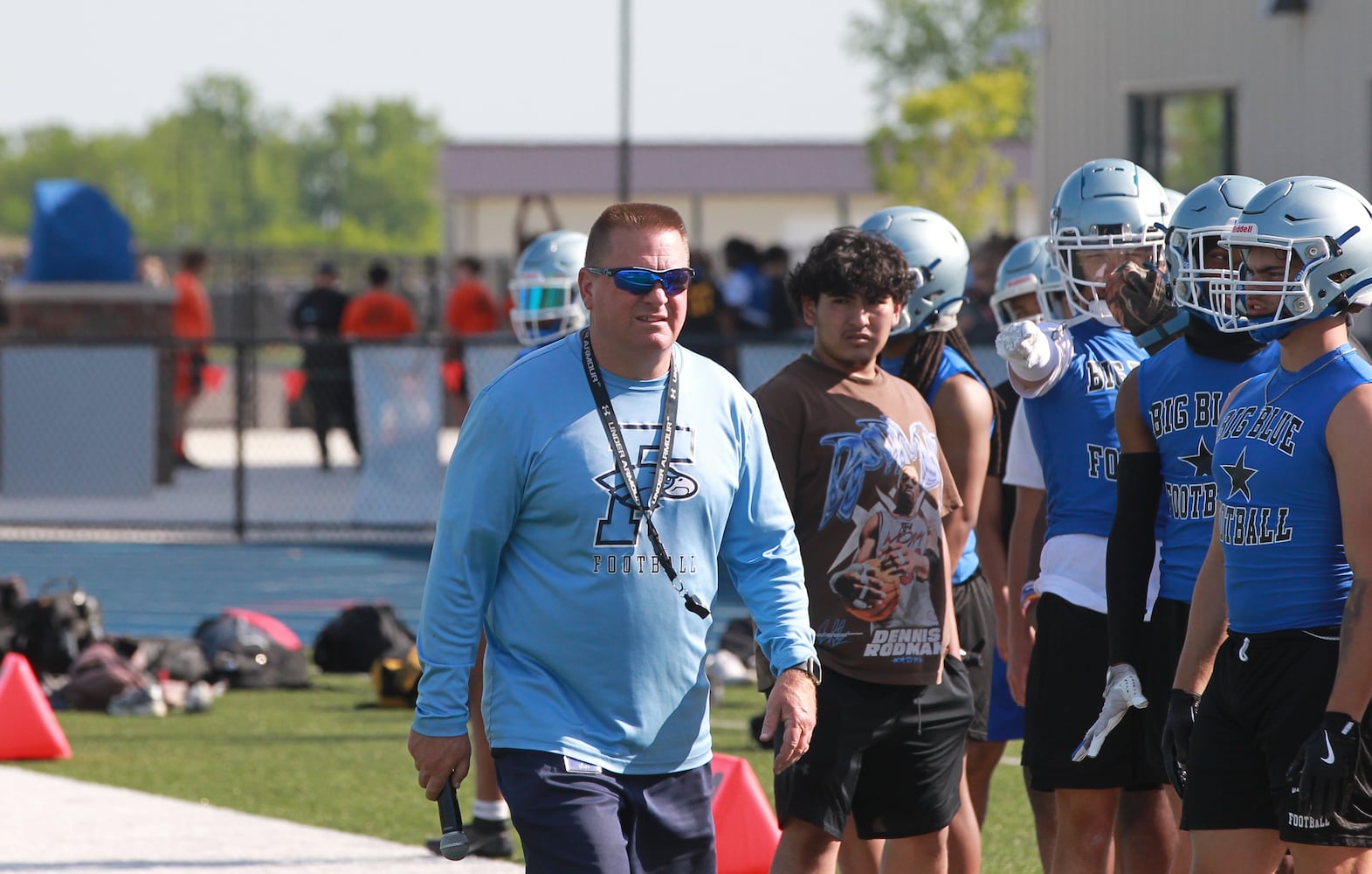 High school football 7 on 7 Fairborn coach Larry Cox