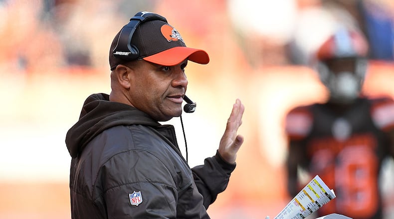 CLEVELAND, OH - NOVEMBER 27: Head coach Hue Jackson of the Cleveland Browns looks on during the third quarter against the New York Giants at FirstEnergy Stadium on November 27, 2016 in Cleveland, Ohio. (Photo by Jason Miller/Getty Images)