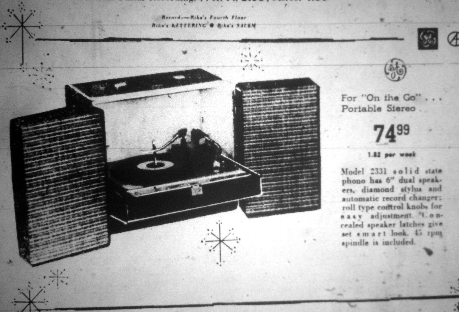 The new GE "On the Go" portable stereo was a popular gift idea for Christmas in 1965. DAYTON DAILY NEWS