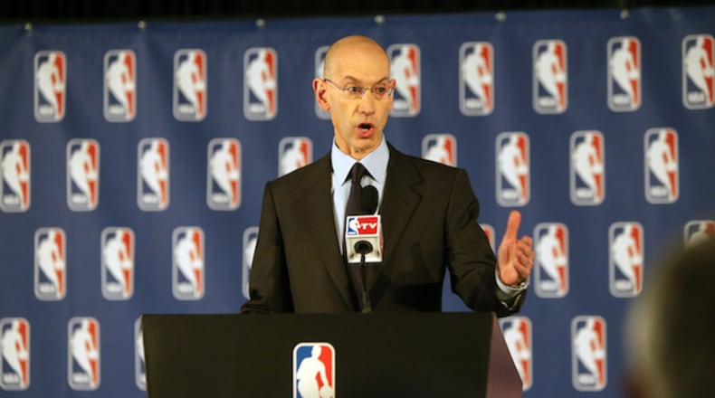 NBA Commissioner Adam Silver addresses the media regarding the investigation involving Los Angeles Clippers owner Donald Sterling at a news conference on Tuesday April 29, 2014, in New York. Silver said Sterling would receive a lifetime ban by the league, a $2.5 million fine, and he will urge NBA owners to force Sterling to sell the team. (Chris Pedota/The Record/MCT)