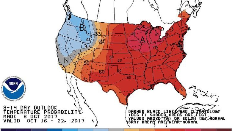 According to long-range forecasts, temperatures are expected to remain well above average across the eastern half of the country into at least the fourth week of October. SOURCE: NOAA / Climate Prediction Center