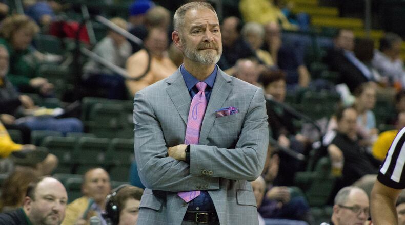 Wright State coach Scott Nagy looks on during the Raiders’ exhibition game Nov. 3 vs. Wayne State. Allison Rodriguez/CONTRIBUTED