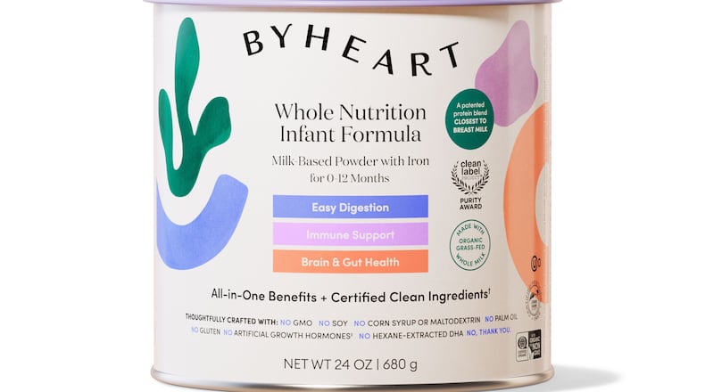 This undated image provided by ByHeart shows ByHeart formula products.(ByHeart via AP)