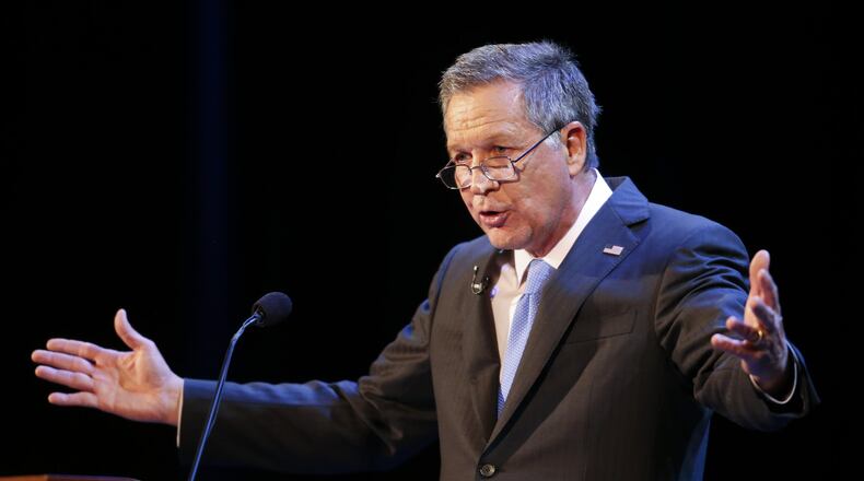 Ohio Gov. John Kasich delivers his State of the State address at the Sandusky State Theatre, Tuesday, April 4, 2017, in Sandusky, Ohio. (AP Photo/Ron Schwane)