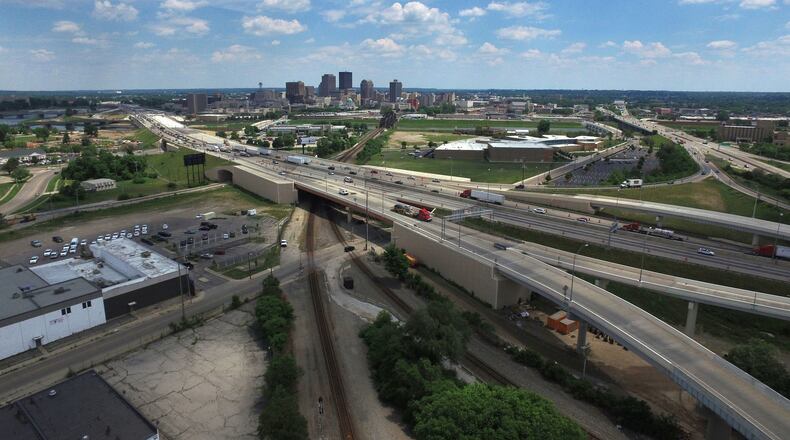 Aerial view of I-75 at the U.S.35 interchange looking northeast on June 1, 2016.  STAFF
