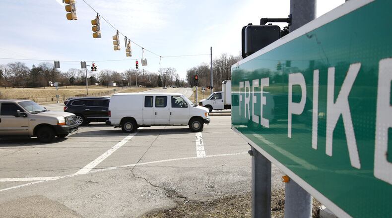 View looking east across Free Pike at State Route 49 in Trotwood. Kyren Wright, 18, of Dayton, and an unidentified teenager died after Christopher Baker, 18, of Dayton, sought to escape police who attempted to stop his vehicle late Sunday afternoon, authorities said.The accident occurred at Free Pike and Ohio 49 when a Pontiac driven by Baker slammed into the bus after the car fled the traffic stop, according to the Ohio State Highway Patrol. TY GREENLEES / STAFF