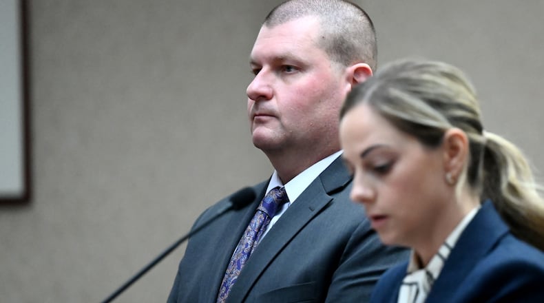 Casey Gilpin, 47, of Mason, is charged with six felony counts related to tampering with evidence. He's pictured with his attorney, Chelsea Panzeca, on Thursday, Dec. 11, 2025, in Butler County Judge Keith Spaeth's courtroom. He'll be back in court on Jan. 8. MICHAEL D. PITMAN/STAFF
