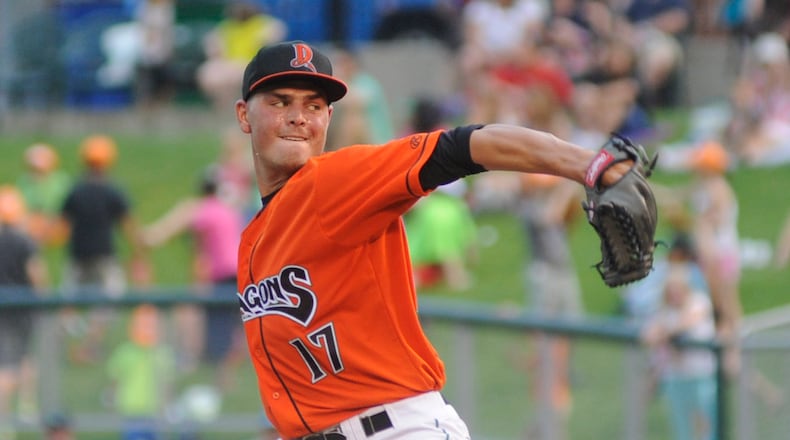 Dragons starting pitcher Tanner Rainey. The Dragons hosted Beloit in a minor-league baseball game at Dayton’s Fifth Third Field on Wednesday, July 13, 2016. MARC PENDLETON / STAFF