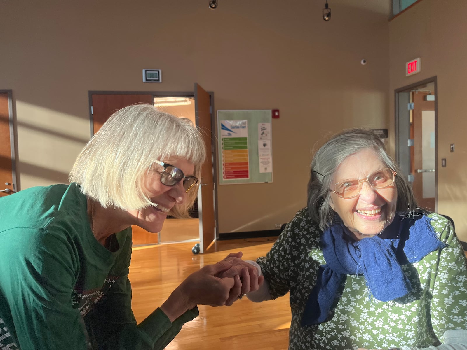 “Frances is spunky and is quite the independent lady," says yoga teacher Karla Brun (left) about 91-year-old Frances Hollister.
Photo: Meredith Moss