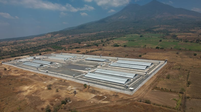 FILE - A mega-prison known as Detention Center Against Terrorism (CECOT) stands in Tecoluca, El Salvador, March 5, 2023. (AP Photo/Salvador Melendez, File)
