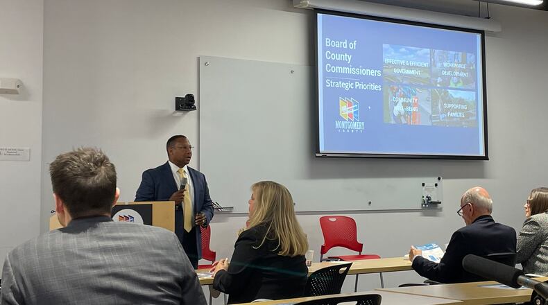 Montgomery County administrator Michael Colbert presented funding priorities for the county at a luncheon meeting on Monday in the Westown Employment Opportunity Center in Dayton.